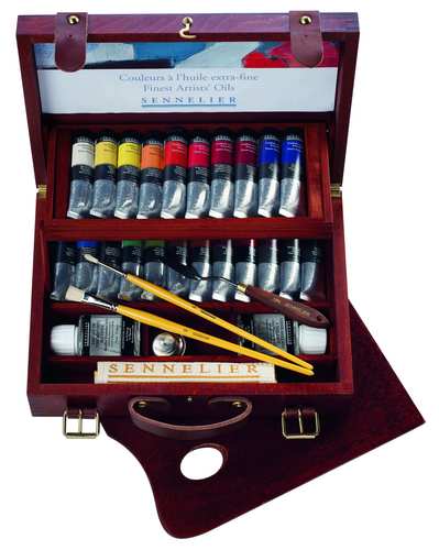 סט צבעי שמן Deluxe בקופסת עץ 22 צבעי שמן Sennelier