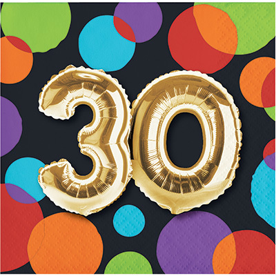 מפיות קוקטייל 30 שחור עיגולים צבעוניים  16 יח' 