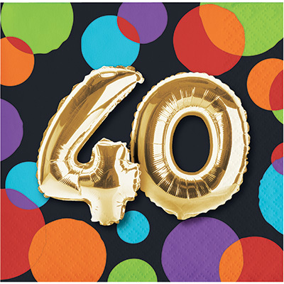 מפיות קוקטייל 40 שחור עיגולים צבעוניים  16 יח' 