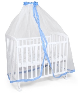 כילה למיטת תינוק / עריסה / לול כולל מתקן תליה - לבן פס תכלת