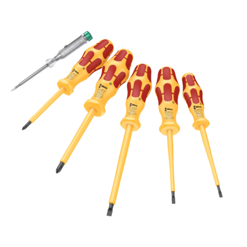 סט מברגים מבודדים Wera VDE 1000V – 5 מברגים + בודק פאזה לחשמלאים