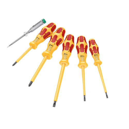 סט מברגים מבודדים Wera VDE 1000V – 5 מברגים + בודק פאזה לחשמלאים