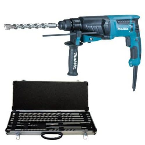 פטישון Makita HR2630X1 - פטישון SDS Plus מקצועי 800 וואט עם מזוודת אביזרים עשירה, מתאים לקידוח בבטון מתכת ועץ ועבודות ביטול