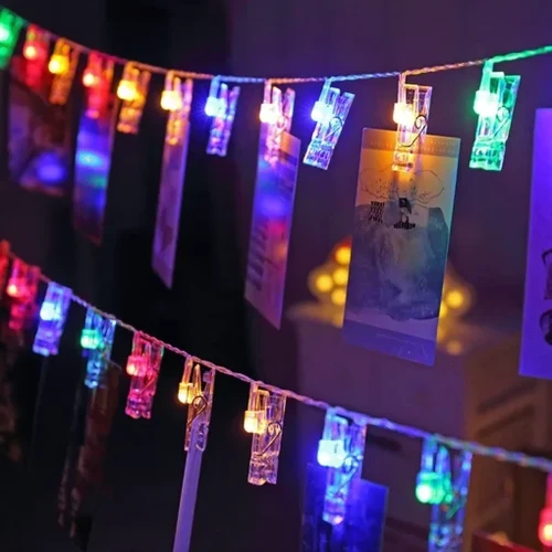 גרילנדת אטבים מאירים LED לתליית תמונות | אורך 3 מטר - צבעוני 