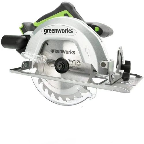 מסור עגול נטען Greenworks CRD401 Brushless 24V עם להב 7-1/4 אינץ' לחיתוך מדויק בעץ ובחומרי בנייה, מנוע ללא פחמים ותאורת LED מובנית