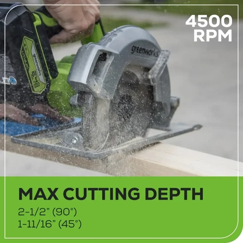 מסור עגול נטען Greenworks CRD401 בביצוע חיתוך עמוק ומדויק בעץ עם עומק חיתוך עד 63 מ