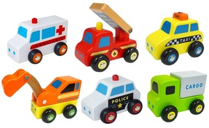 סט 6 מכוניות משחק מעץ