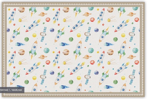 שטיח פעילות מעוצב לחדר ילדים Soft Mat במגע רך - איורים בחלל בז'