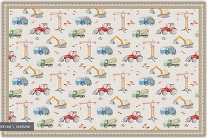 שטיח פעילות מעוצב לחדר ילדים Soft Mat במגע רך - טרקטורים ומנופים בז