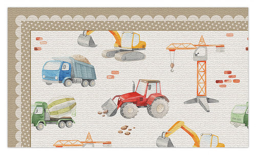 שטיח פעילות מעוצב לחדר ילדים Soft Mat במגע רך - טרקטורים ומנופים בז'