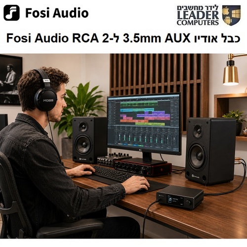 Fosi Audio כבל אודיו 3.5mm AUX ל-2 RCA סטריאו איכותי למגבר, רסיבר ומערכת שמע