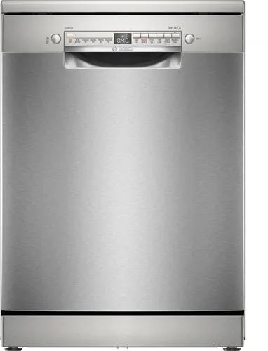מדיח כלים רחב עומד Bosch דגם SMS2HVI67G בעיצוב נירוסטה/לבן מודרני למטבח.