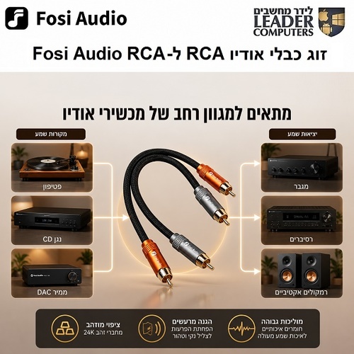 זוג כבלי RCA איכותיים Hi-Fi באורך 30 ס