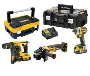 סט 3 כלים 18V פטישון+‎אימפקט+‎משחזת זווית+‎2 סוללות 5AH דגם DCK305P3T מבית DEWALT