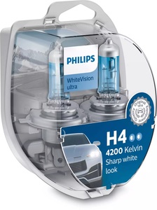 נורה זוג PHILIPS WHITE VISION ULTRA 60/55W 12V H4