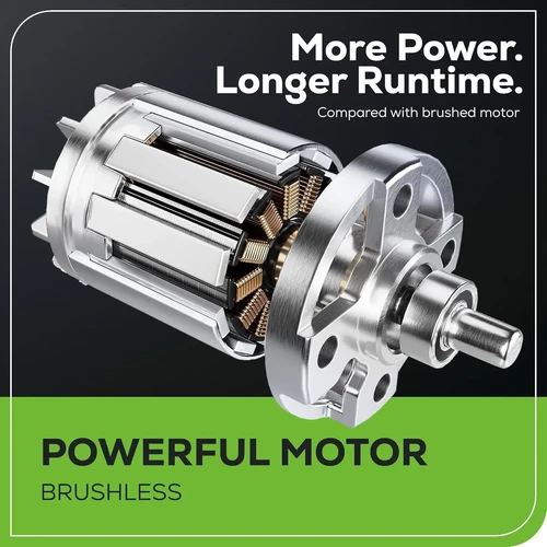 מנוע Brushless מתקדם בחרמש נטען Greenworks ST24L02-01 המספק יותר כוח, זמן עבודה ארוך יותר, יעילות גבוהה ותחזוקה נמוכה ללא פחמים.