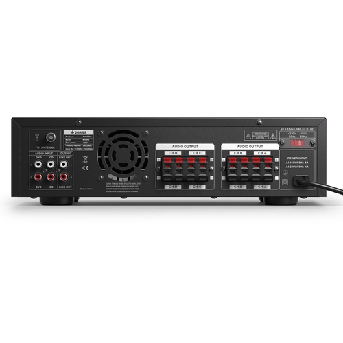 חיבורים אחוריים של מגבר DONNER MAMP5 כולל AUX, RCA ויציאות לרמקולים