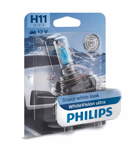 נורה 60%+ WHITEVISION ULTRA 55W 12V H11 אור בליסטר PHILIPS