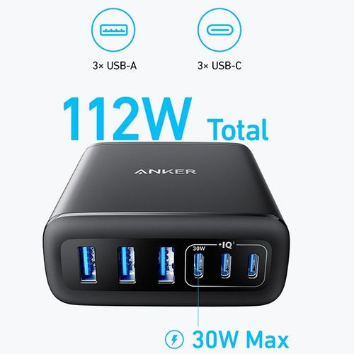 מטען עוצמתי 6 יציאות Anker Charger 112W GaN