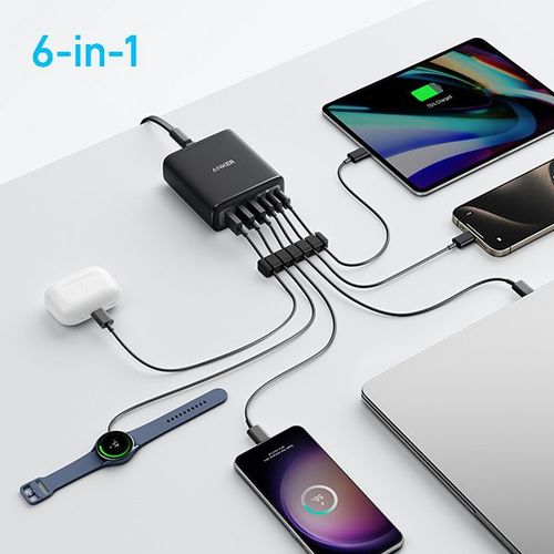 מטען עוצמתי 6 יציאות Anker Charger 112W GaN