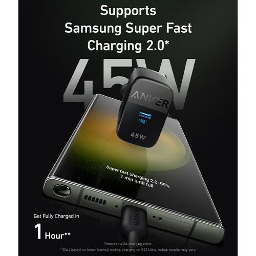 מטען קיר Anker USB-C 313 45W A2643 בצבע שחור