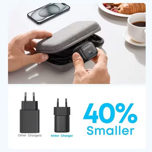 מטען קיר קומפקטי Anker USB-C Wall Charger 25W בצבע שחור