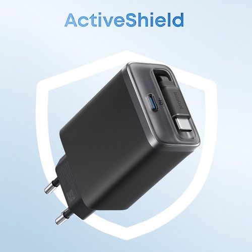 מטען קיר משולב כבל Anker Nano Charger 35W with USB-C cable בצבע שחור