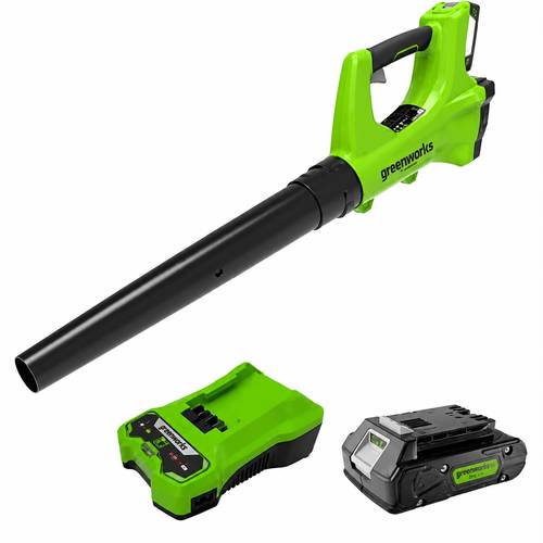 מפוח עלים נטען 24V 330 CFM עם סוללה 2 אמפר ומטען - Greenworks BA24B210 