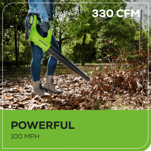 מפוח עלים נטען 24V 330 CFM עם סוללה 2 אמפר ומטען - Greenworks BA24B210 