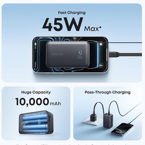 סוללת גיבוי ניידת Anker Nano 45W built-In USB-C Cable 10000mAh 