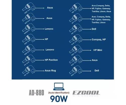 שנאי אוניברסלי למחשב ניד | EZCOOL AD-880 | 90W AUTO Identification