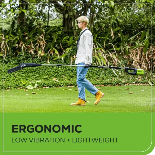 מסור גובה טלסקופי נטען Greenworks 80V PRO בעל מבנה ארגונומי, משקל מאוזן ורמת רעידות נמוכה לעבודה נוחה וממושכת בגיזום ענפים ועצים גבוהים