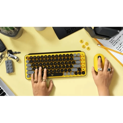 מקלדת מכאנית אלחוטית שחור צהוב | LOGITECH POP KEYS