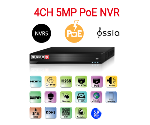 מערכת הקלטה לארבע מצלמות | Provision 5mp NVR5-4100PXN-MM POE IP