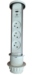 עמדת עבודה לבנה נשלפת מוגנת מים 3 שקעים 220V ושני שקעי Eufficio IT-43C 2.4A USB A+C