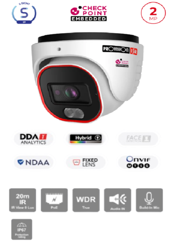 מצלמת כיפה | PROVISION DH-320IPSN-28 2MP IP FIXED LENSE POE | 2.8mm