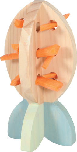מחזיק חטיפים מעץ COSY בצורת גזר, המיועד לארנבים, שרקנים ומכרסמים קטנים.  COSY WOOD CARROT TREAT HOLDER