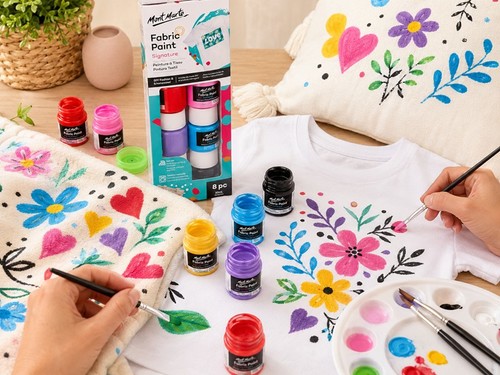 סט צבעי בד / טקסטיל Mont Marte Fabric Paint – ערכת 8 צבעים 20 מ״ל