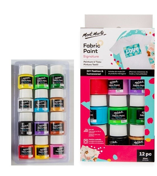 סט צבעי בד / טקסטיל  Mont Marte Fabric Paint – ערכת 12 צבעים 20 מ״ל