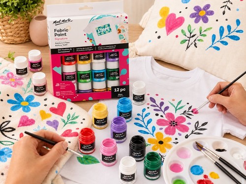 סט צבעי בד / טקסטיל  Mont Marte Fabric Paint – ערכת 12 צבעים 20 מ״ל