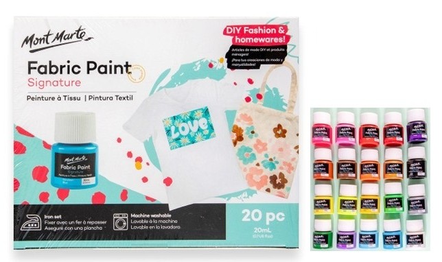 סט צבעי בד / טקסטיל Mont Marte Fabric Paint – ערכת 20 צבעים 20 מ״ל