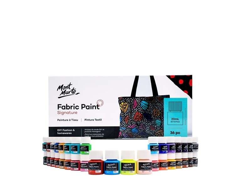 סט צבעי בד / טקסטיל Mont Marte Fabric Paint – ערכת 36 צבעים 20 מ״ל