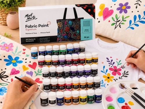 סט צבעי בד / טקסטיל Mont Marte Fabric Paint – ערכת 36 צבעים 20 מ״ל