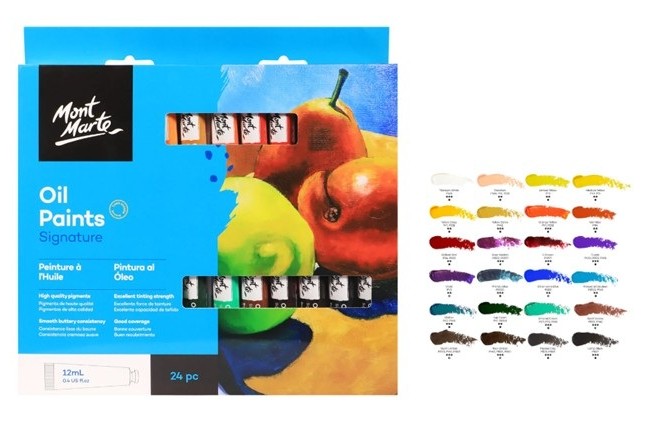 סט צבעי שמן Mont Marte Signature – מארז 24 צבעים, 12 מ״ל