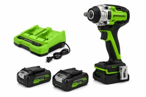 מפתח רטיטה נטען 24V מומנט 400Nm Brushless +שתי סוללות 4AH ומטען כפול 4H דגם  Greenworks GD24IW400