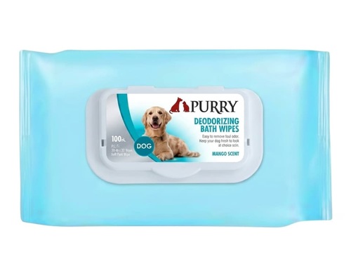 PURRY מגבוני ניקוי ורחצה בניחוח מנגו לכלבים 100 יח'