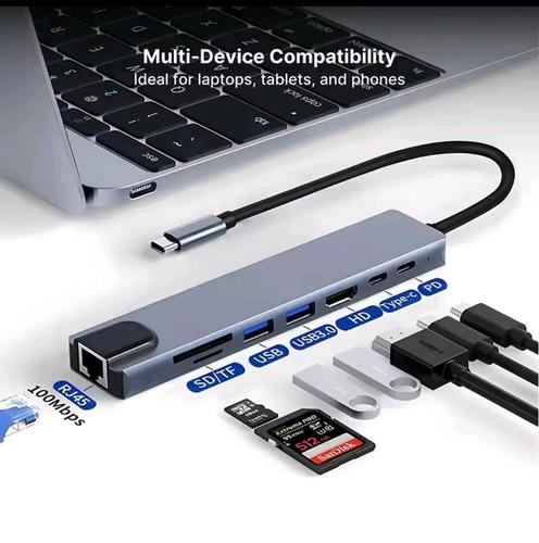 מתאם 8 ב 1 מ TYPE C ל רשת ו USB ו HDMI ו טייפ סי וכרטיסי זיכרון