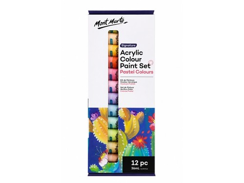 סט צבעי אקריליק Mont Marte Signature – גווני פסטל | 12 יחידות × 36 מ״ל