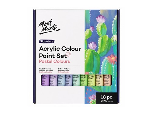 סט צבעי אקריליק Mont Marte Signature – גווני פסטל | 18 יחידות × 36 מ״ל