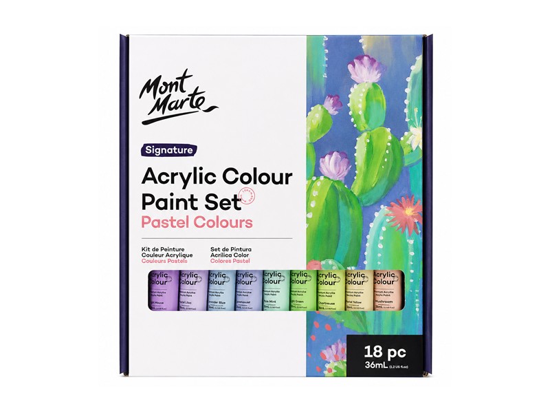 סט צבעי אקריליק Mont Marte Signature – גווני פסטל | 18 יחידות × 36 מ״ל